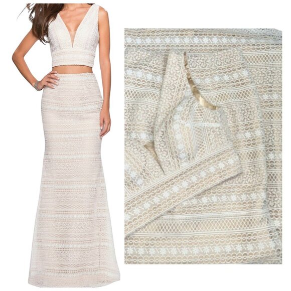 La Femme White Nude Lace Two Piece Formal Gown Dress Size 2 Designer - Picture 1 of 16